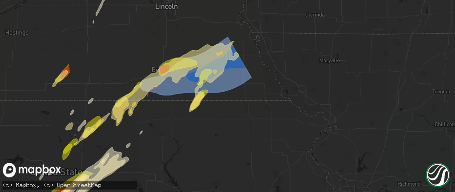 Hail map in Du Bois, NE on May 18, 2026