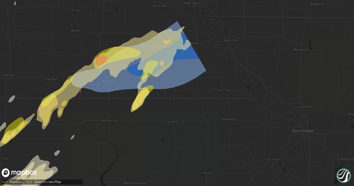 Hail map in Du Bois, NE on May 18, 2026