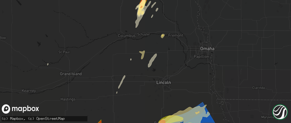 Hail map in Dwight, NE on May 18, 2026
