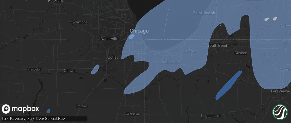 Hail map in Dyer, IN on May 18, 2026