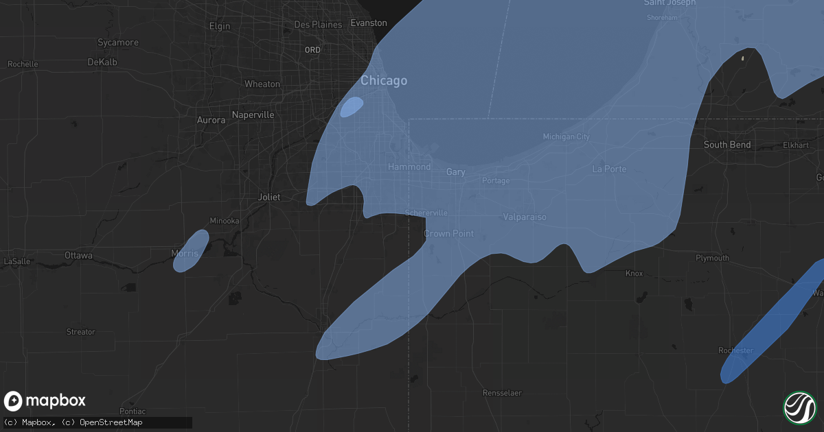 Hail map in Dyer, IN on May 18, 2026