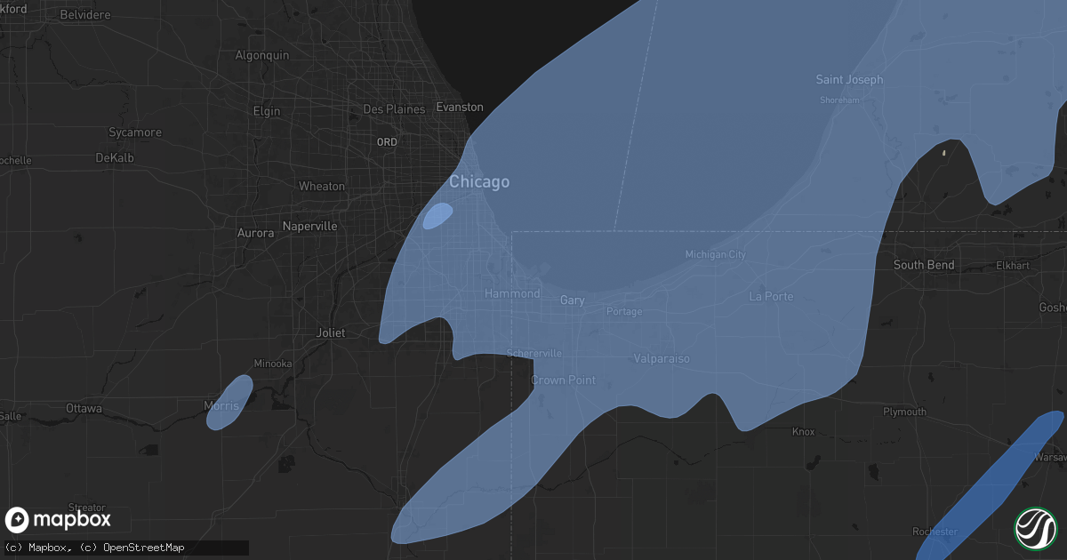Hail map in East Chicago, IN on May 18, 2026