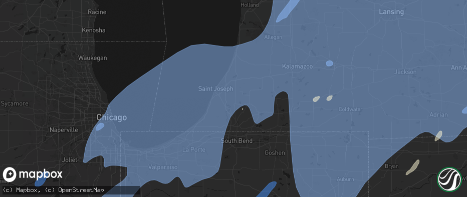 Hail map in Eau Claire, MI on May 18, 2026