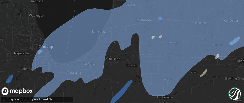 Hail map in Edwardsburg, MI on May 18, 2026