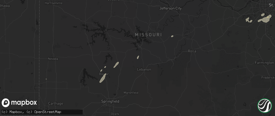 Hail map in Eldridge, MO on May 18, 2026