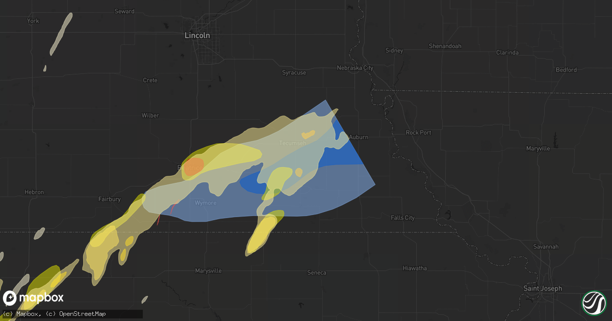 Hail map in Elk Creek, NE on May 18, 2026