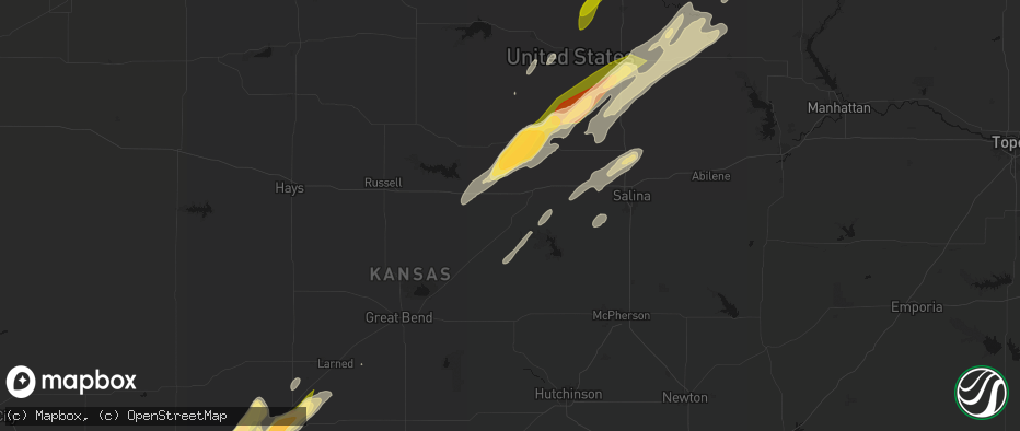 Hail map in Ellsworth, KS on May 18, 2026