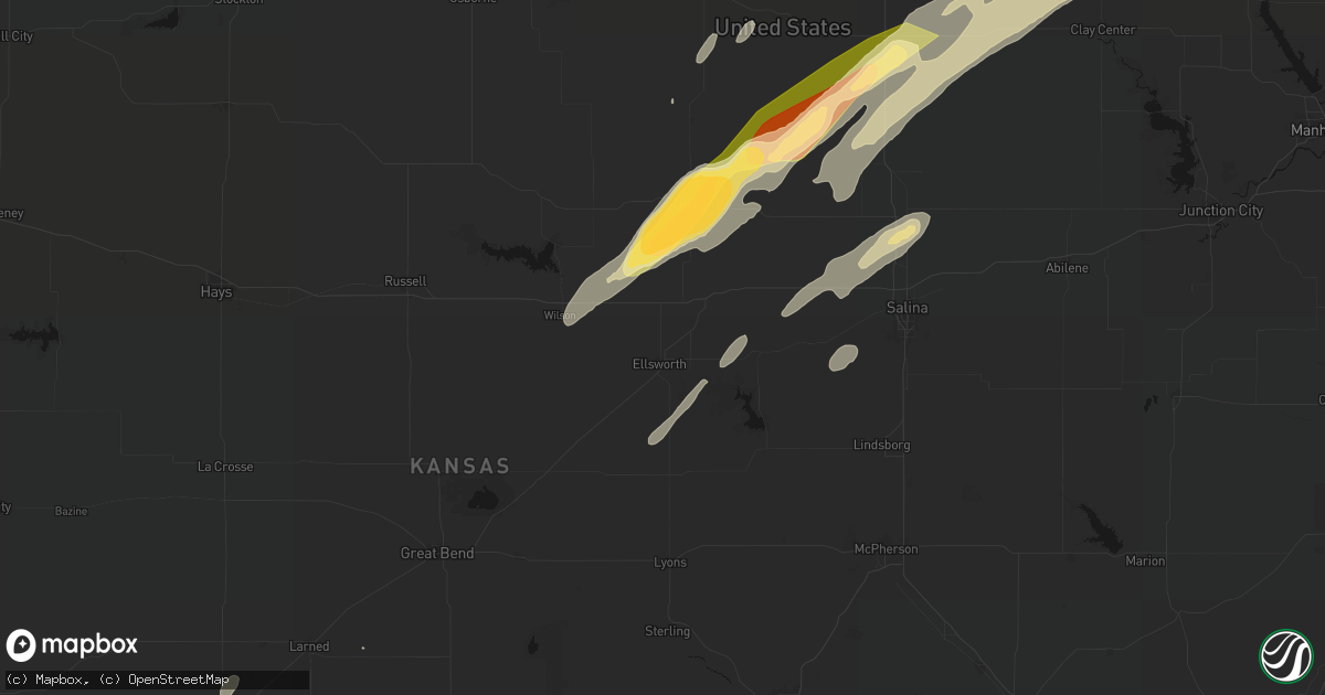 Hail map in Ellsworth, KS on May 18, 2026