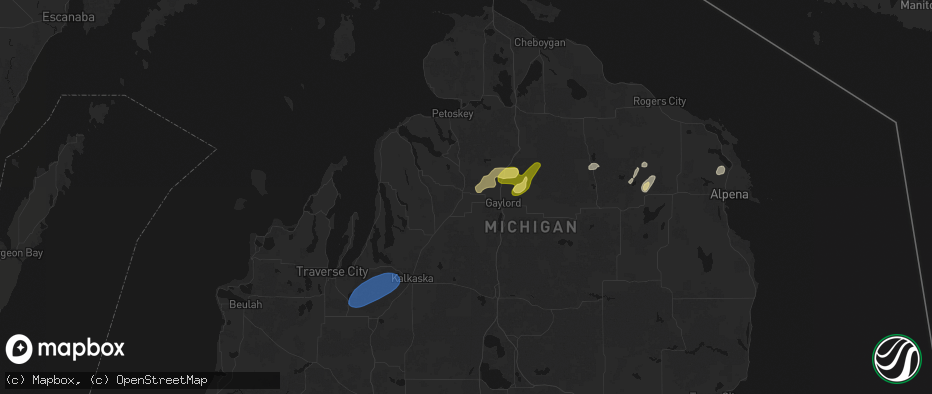 Hail map in Elmira, MI on May 18, 2026