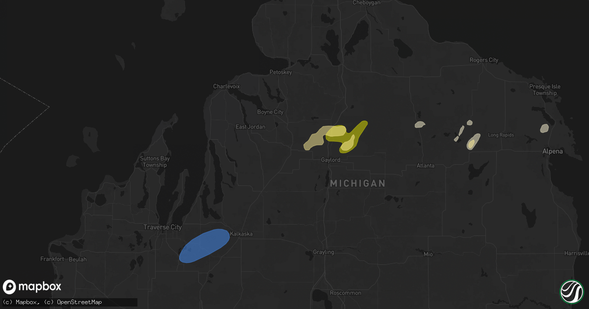 Hail map in Elmira, MI on May 18, 2026
