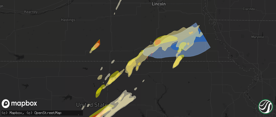 Hail map in Endicott, NE on May 18, 2026