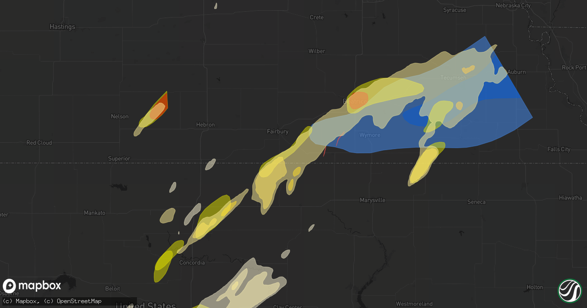 Hail map in Endicott, NE on May 18, 2026