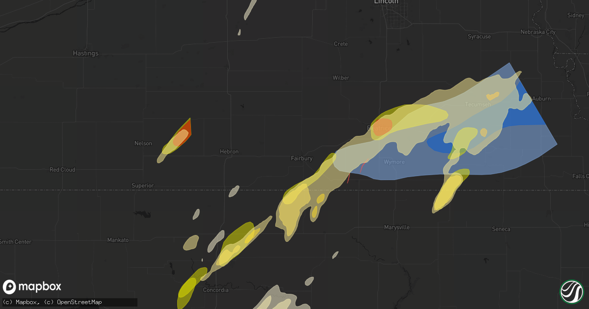 Hail map in Fairbury, NE on May 18, 2026
