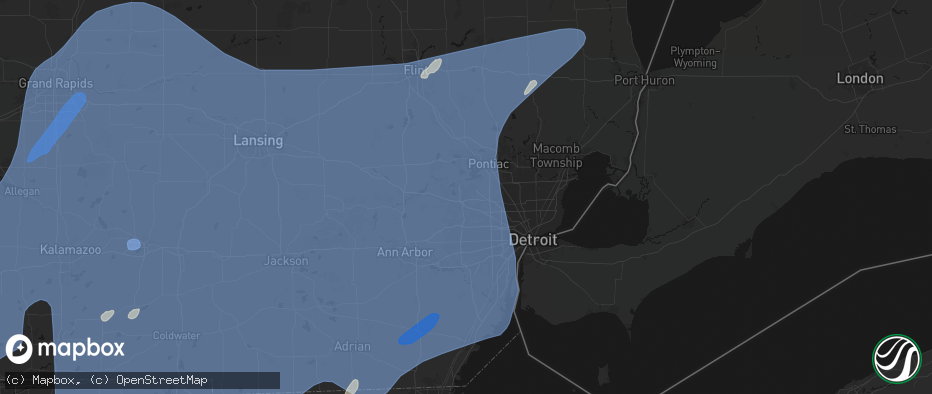 Hail map in Farmington, MI on May 18, 2026