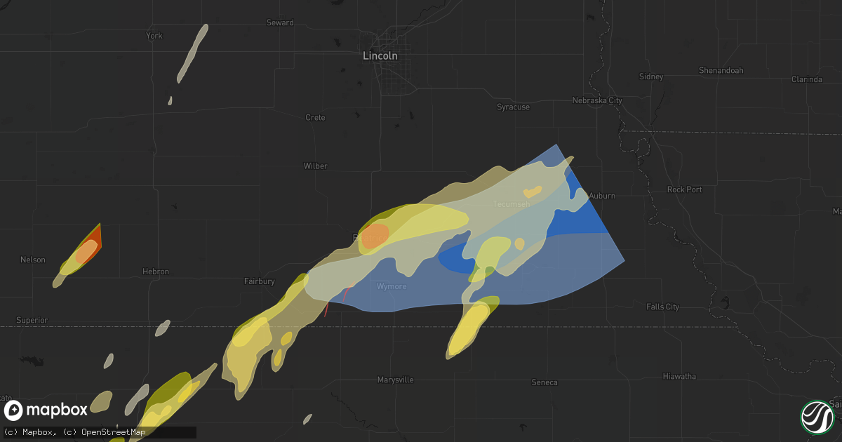 Hail map in Filley, NE on May 18, 2026