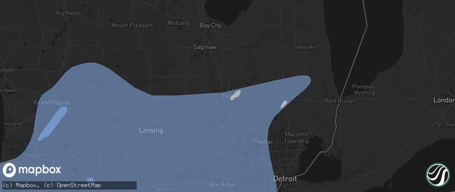 Hail map in Flint, MI on May 18, 2026