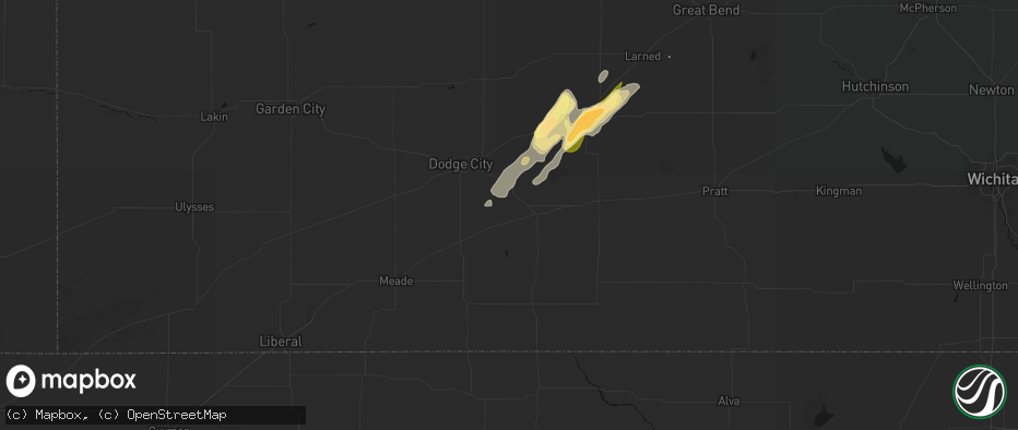 Hail map in Ford, KS on May 18, 2026