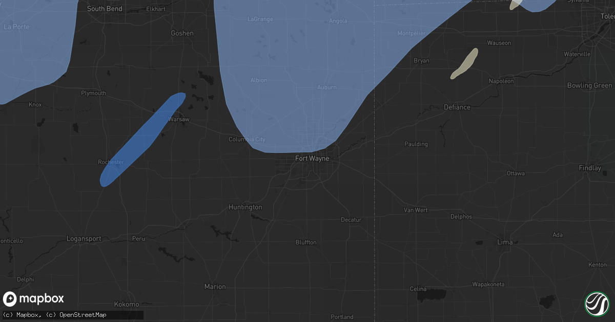 Hail map in Fort Wayne, IN on May 18, 2026
