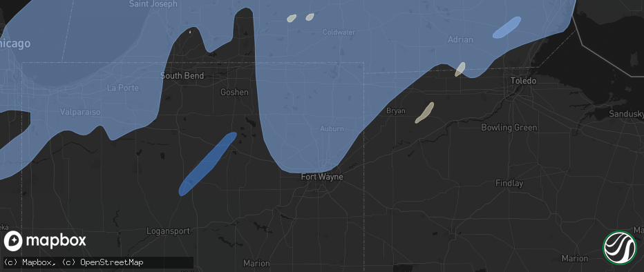 Hail map in Garrett, IN on May 18, 2026