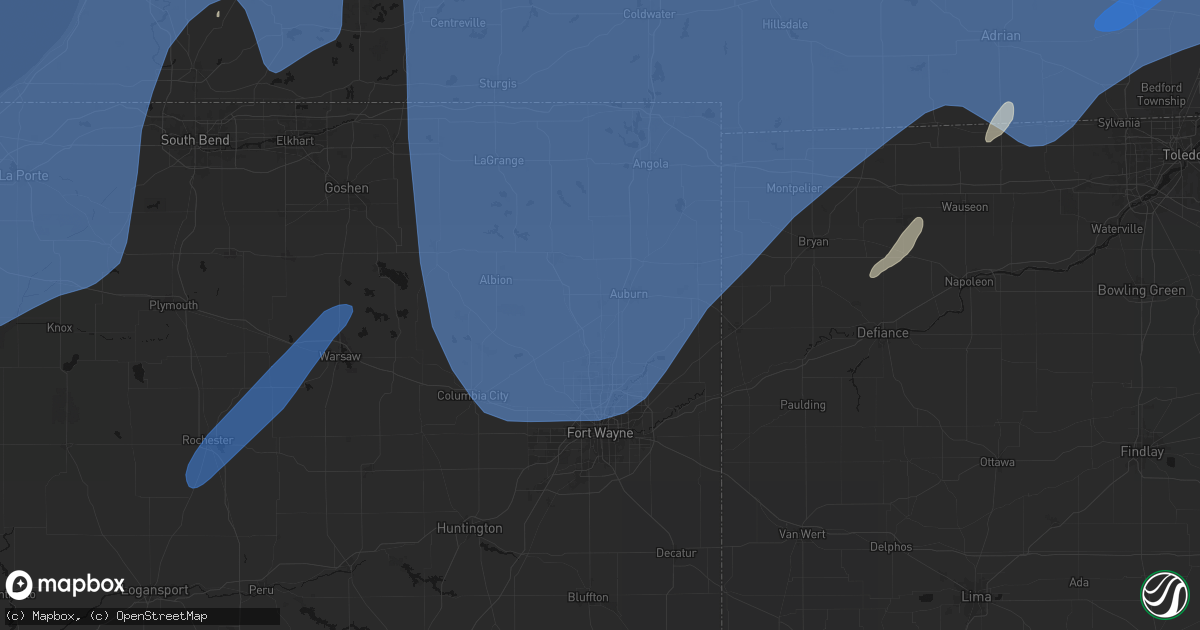 Hail map in Garrett, IN on May 18, 2026