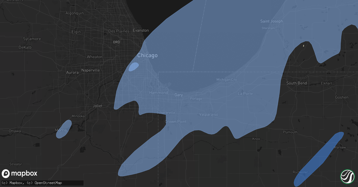Hail map in Gary, IN on May 18, 2026