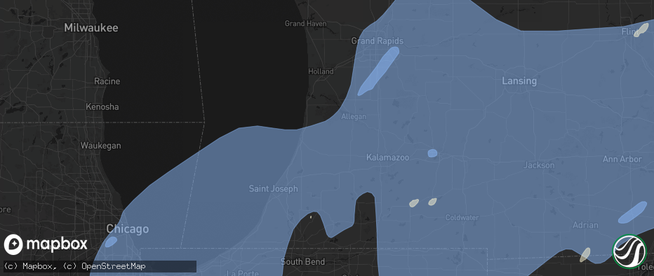 Hail map in Grand Junction, MI on May 18, 2026