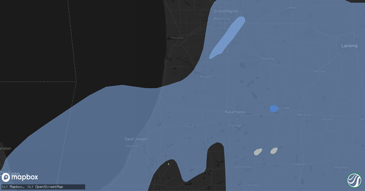 Hail map in Grand Junction, MI on May 18, 2026