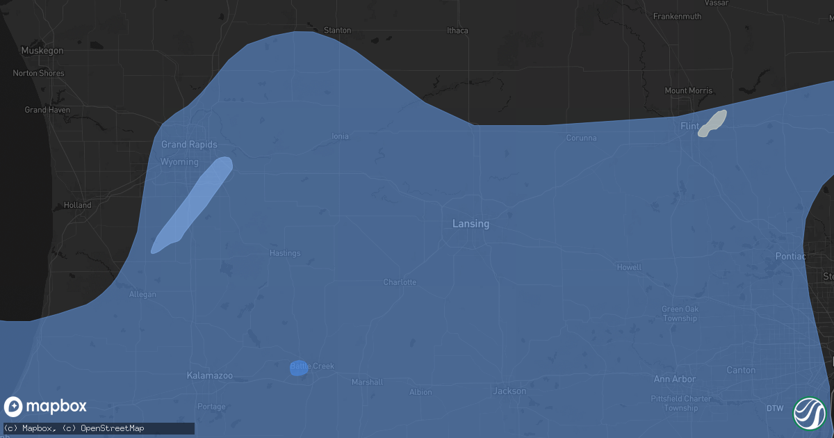 Hail map in Grand Ledge, MI on May 18, 2026