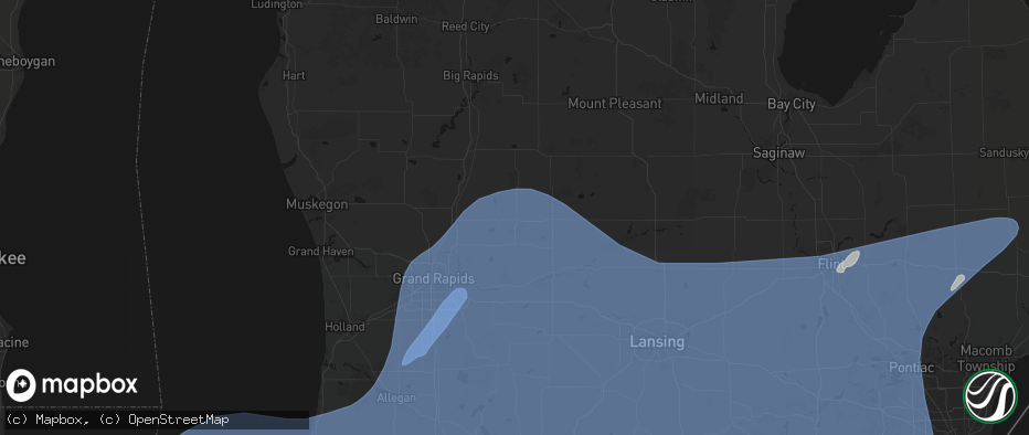 Hail map in Greenville, MI on May 18, 2026