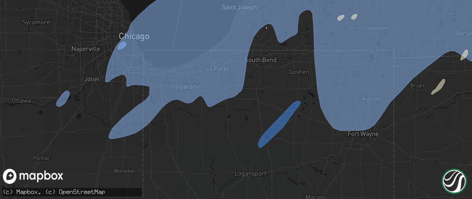 Hail map in Grovertown, IN on May 18, 2026