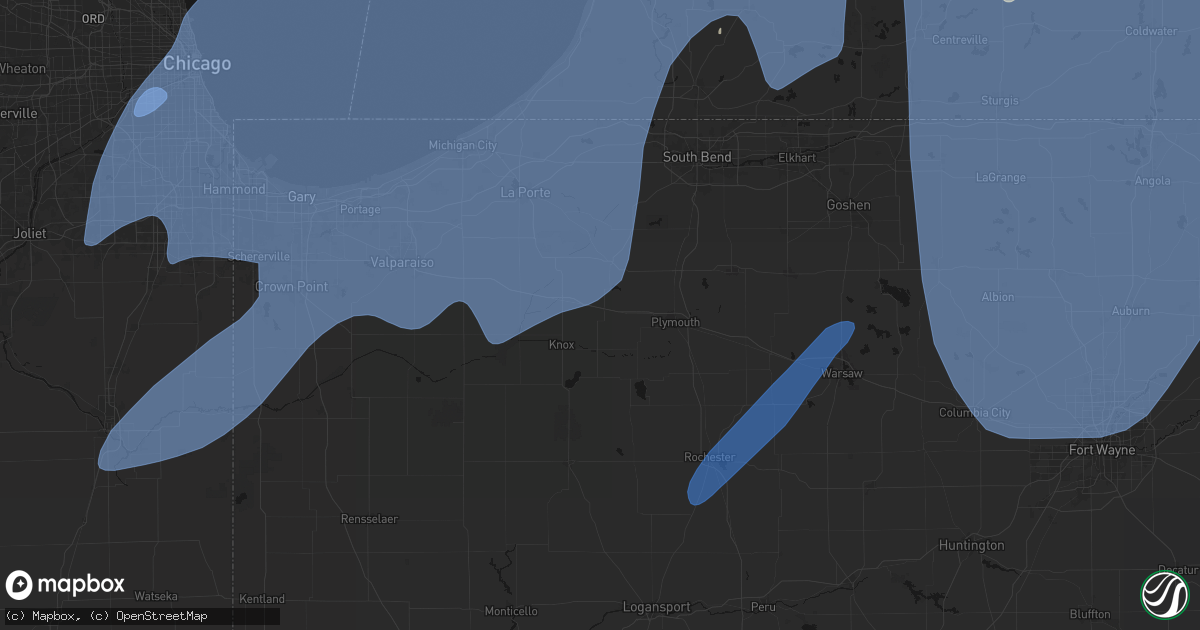 Hail map in Grovertown, IN on May 18, 2026