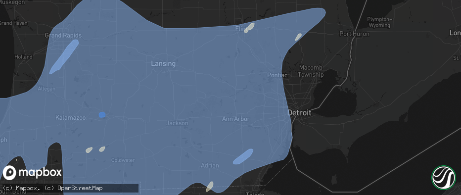 Hail map in Hamburg, MI on May 18, 2026