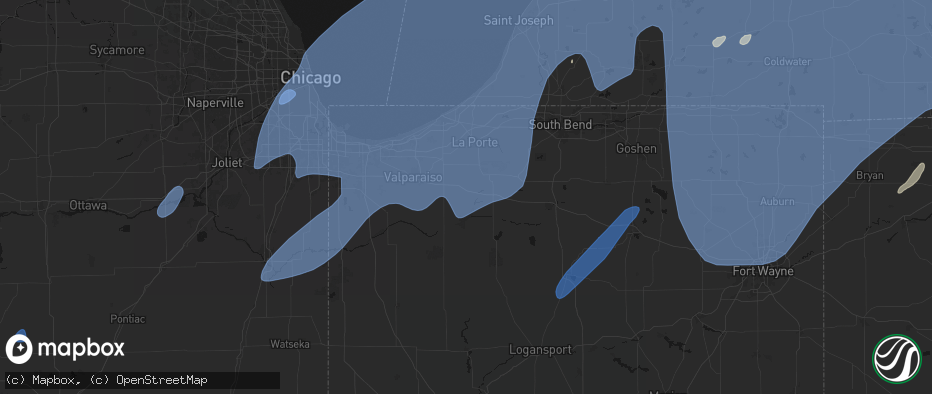 Hail map in Hanna, IN on May 18, 2026