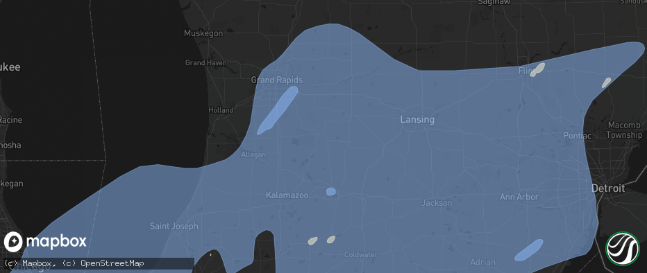 Hail map in Hastings, MI on May 18, 2026