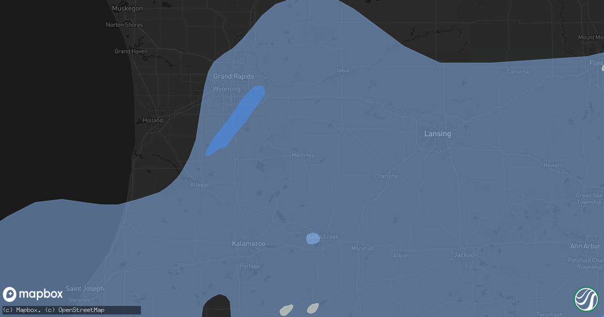 Hail map in Hastings, MI on May 18, 2026
