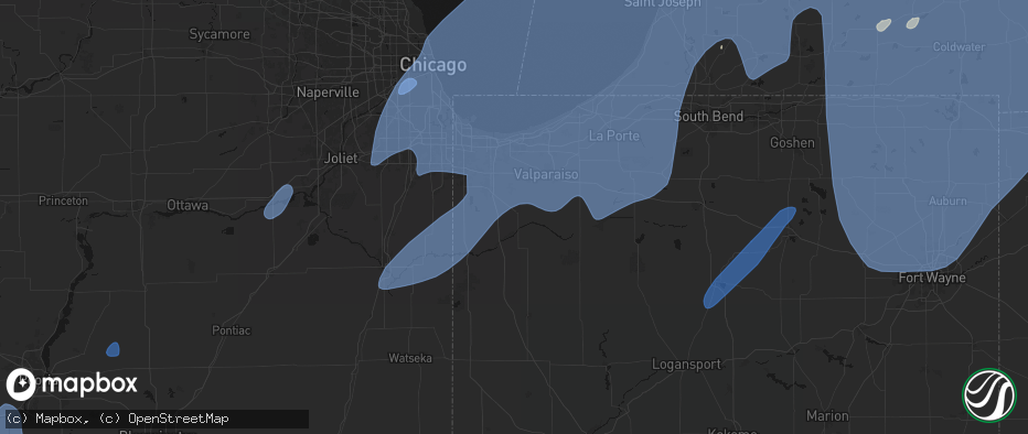 Hail map in Hebron, IN on May 18, 2026