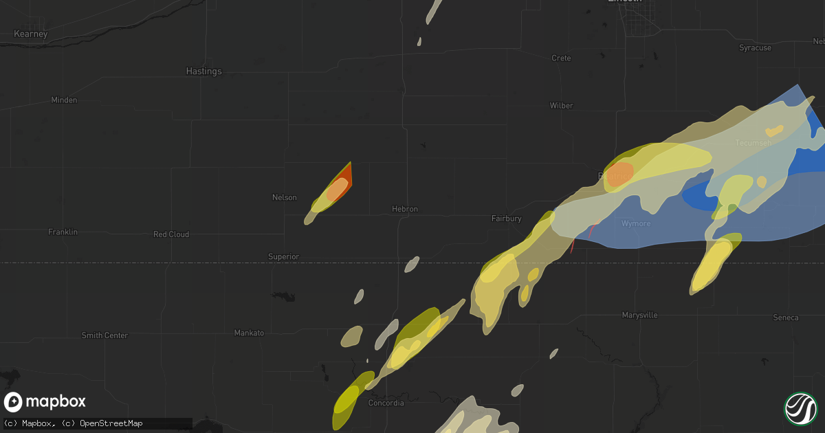 Hail map in Hebron, NE on May 18, 2026