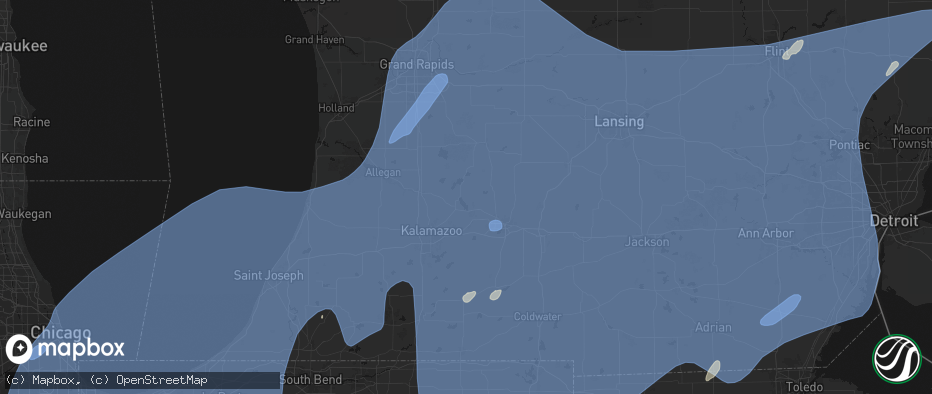 Hail map in Hickory Corners, MI on May 18, 2026