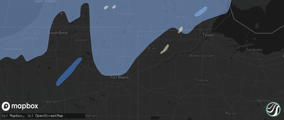 Hail map in Hicksville, OH on May 18, 2026