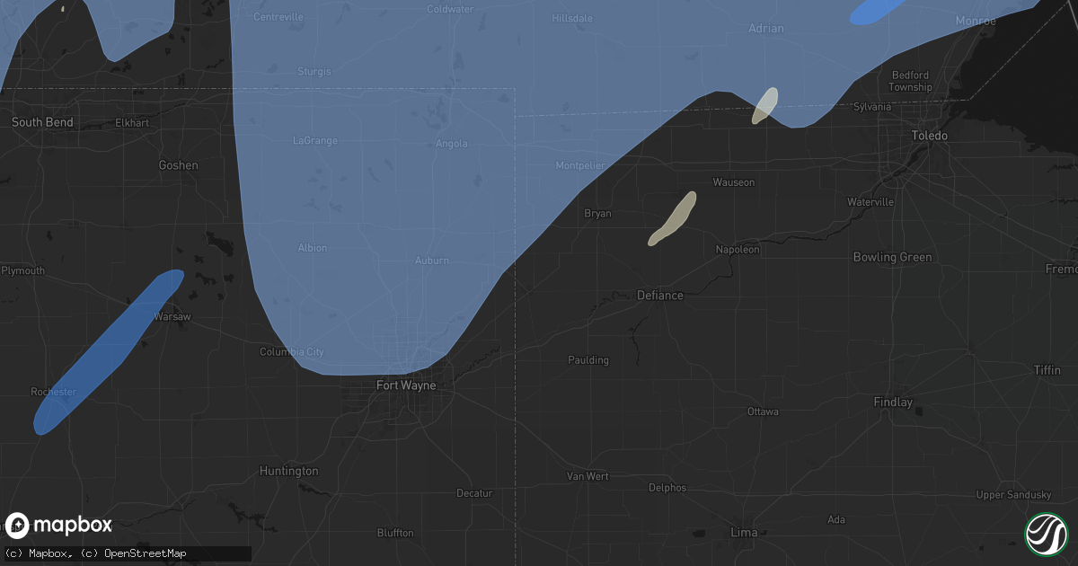 Hail map in Hicksville, OH on May 18, 2026