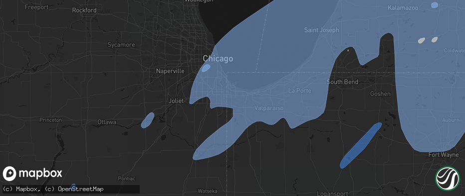 Hail map in Highland, IN on May 18, 2026