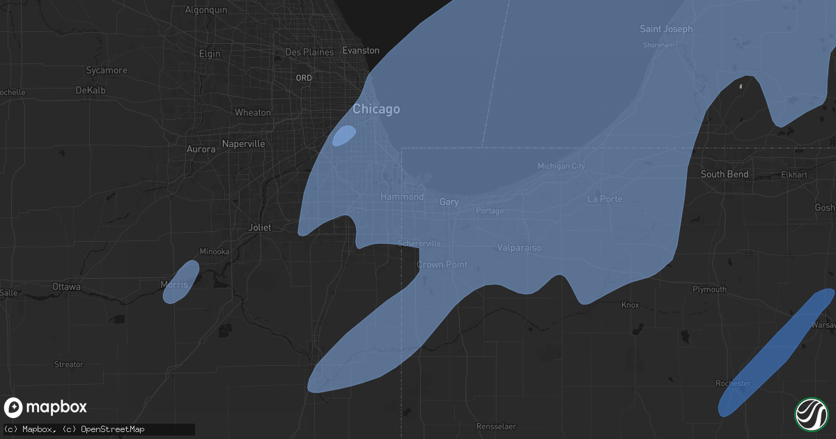 Hail map in Highland, IN on May 18, 2026