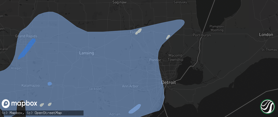 Hail map in Highland, MI on May 18, 2026