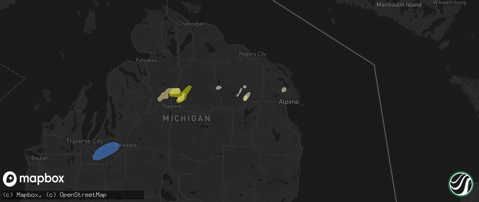 Hail map in Hillman, MI on May 18, 2026