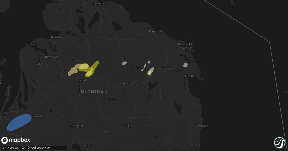 Hail map in Hillman, MI on May 18, 2026