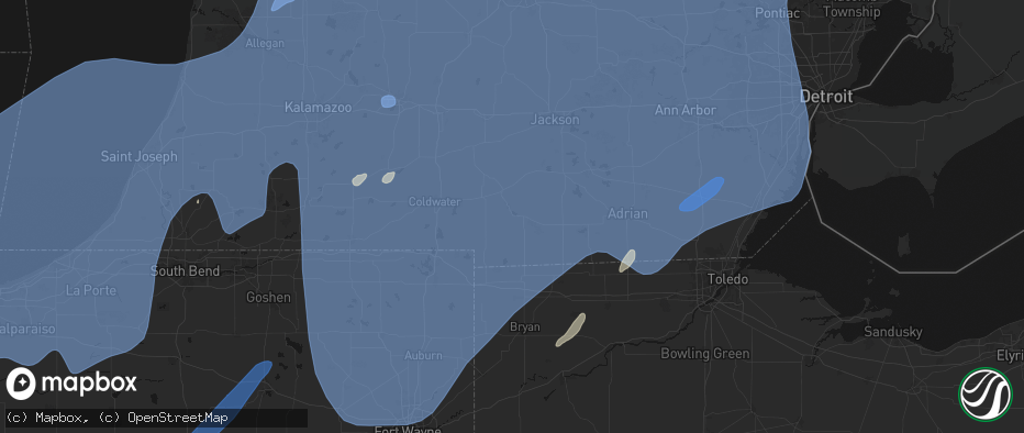 Hail map in Hillsdale, MI on May 18, 2026