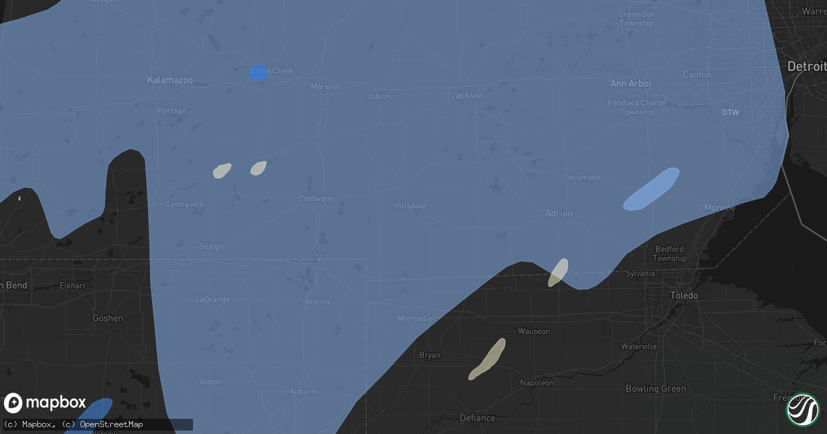 Hail map in Hillsdale, MI on May 18, 2026