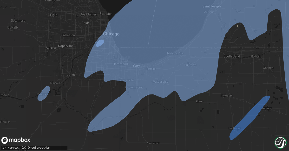 Hail map in Hobart, IN on May 18, 2026
