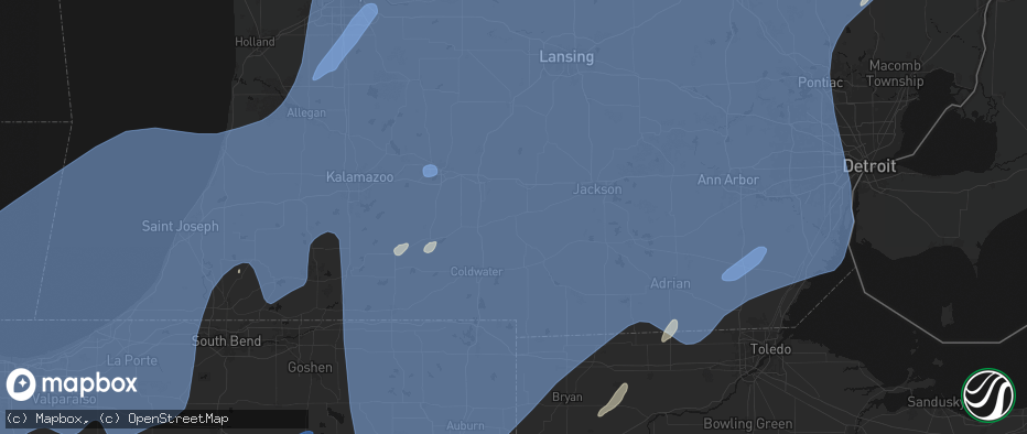 Hail map in Homer, MI on May 18, 2026