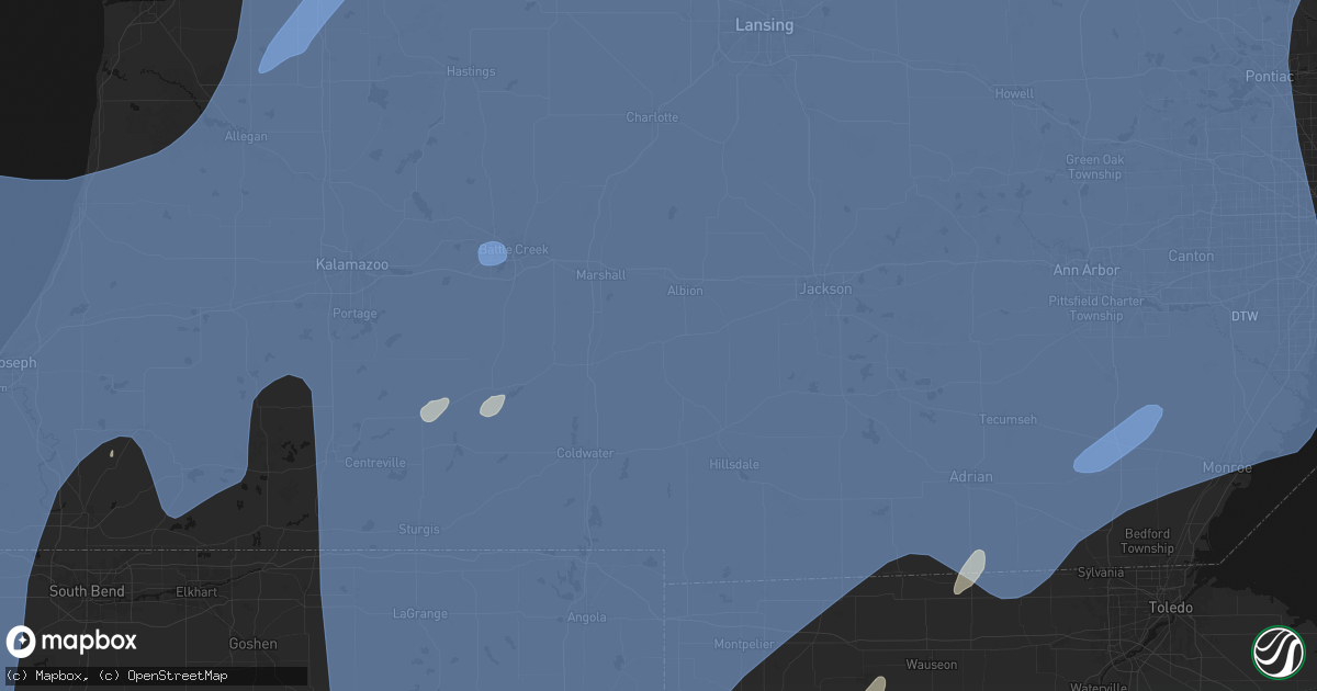 Hail map in Homer, MI on May 18, 2026